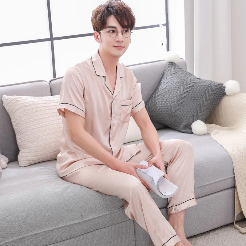 Шелковая атласная пижама Smmoloa с длинными рукавами для пар|Комплекты пижам| |