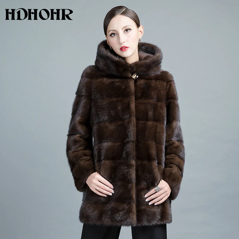 HDHOHR, новинка, шубы из натурального меха норки, женские толстые теплые зимние парки из натурального меха норки хорошего качества для путешествий и отдыха