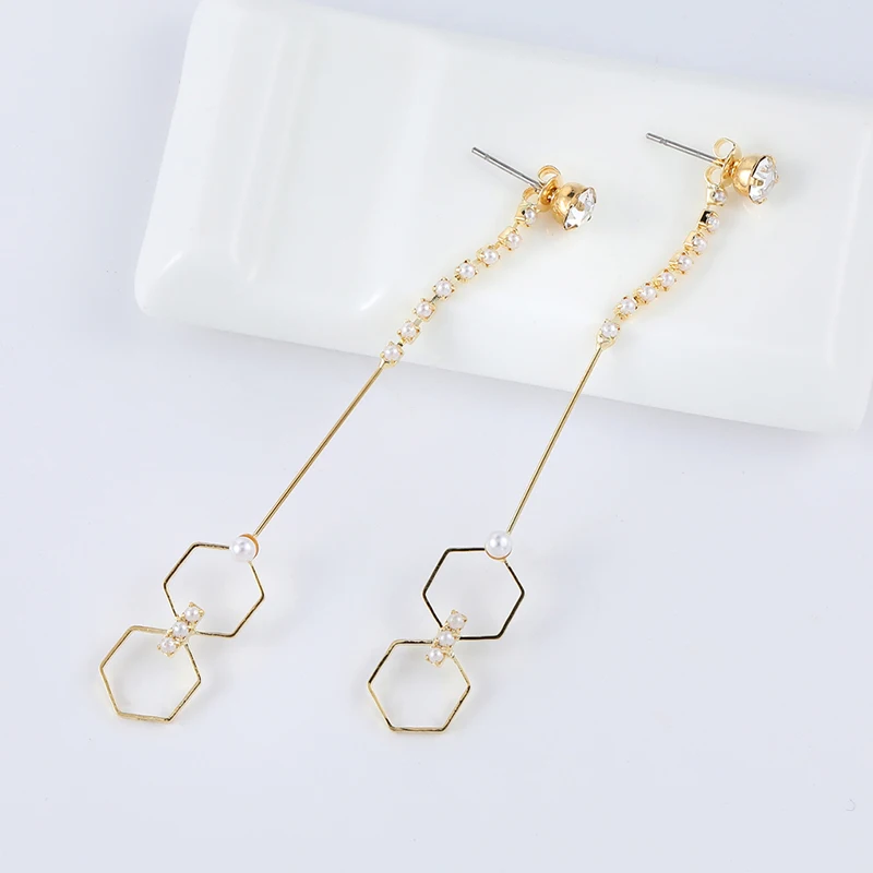 Fashion Shell Statement Earrings Imitation Pearls Hexagon Drop For Women Dangle Modern Jewelry | Украшения и аксессуары