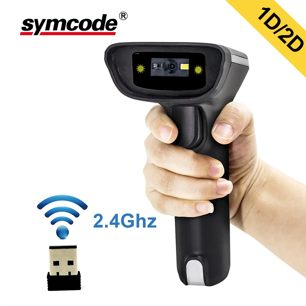 

Беспроводной 2D сканер штрих-кодов Symcode 1D/2D 2,4 ГГц, USB беспроводной считыватель штрих-кодов с 100 метров (футов) беспроводным расстоянием Trnasfer