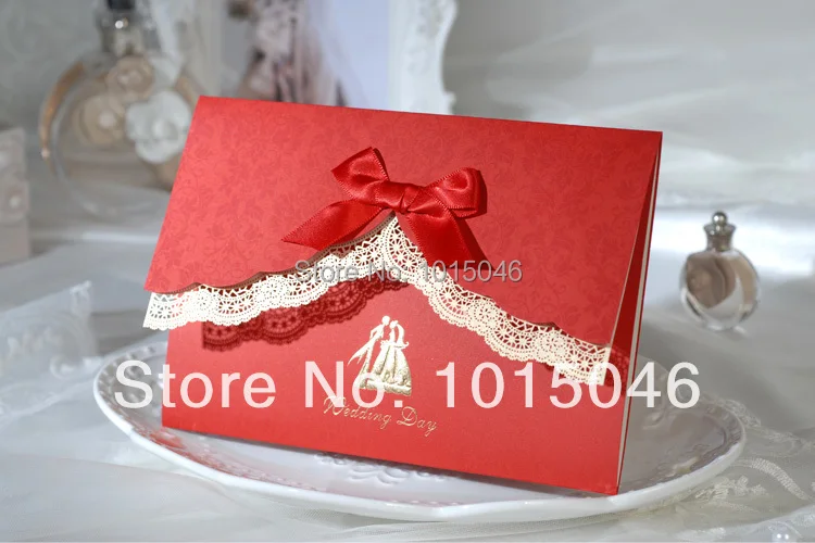 Бесплатная доставка Партия из 20 X кружева свадебные приглашения карты с красным