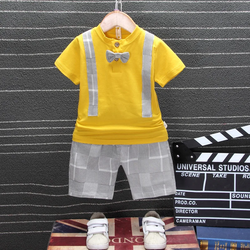 Blue Summer Casual Boys Sets Version Children's Short Sleeve T-shirts and Shorts Baby Bow Tie Strap Two-piece | Детская одежда и