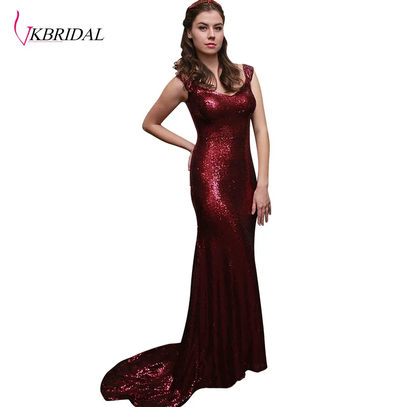 Женское платье с длинным рукавом VKBRIDAL Бордовое треугольным вырезом и открытыми