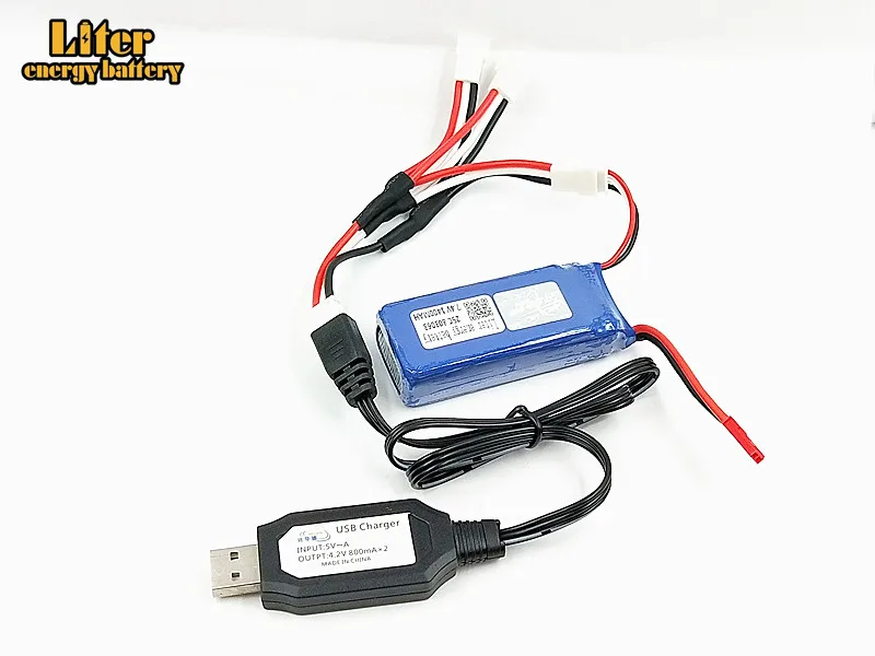 Зарядное устройство USB 3 в 1 7 4 В 1400 мАч 803063 25c кабель для Tarantula X6 MJX X101 X102h X1 H16 WLtoys V666