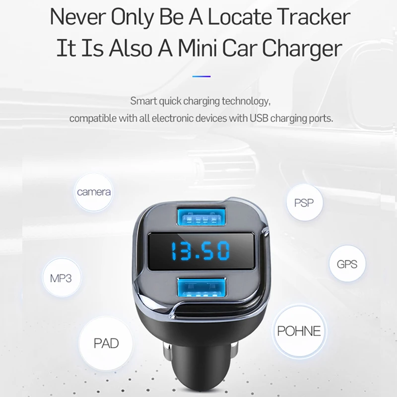 

LCAV Car GPS Finding Vehicle Park Location Tracker by Mobile APP with Battery Voltage Monitor and Dual USB Car Charger