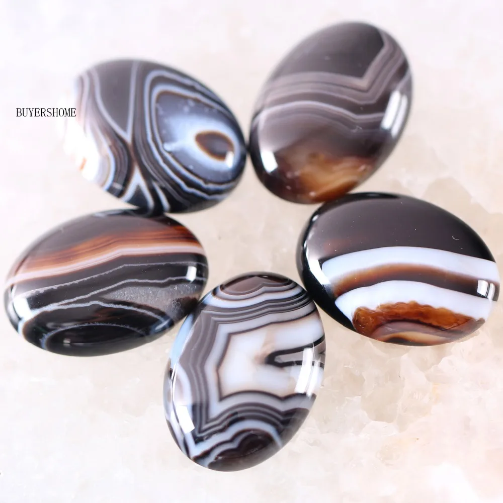 

18x25MM&15x20MM CAB Cabochon 5Pcs Oval Natural Stone Bead For Making Necklace Bracelet Earrings Black Veins Onyx K579