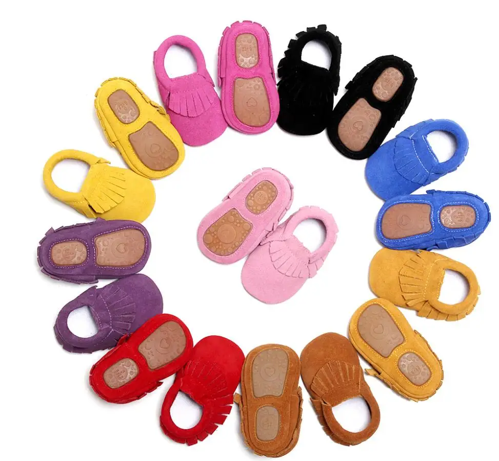 

New soft bottom genuine suede leather infant fringe Baby moccasins Newborn 0-24M first walker baby shoes Non-slip hot sale
