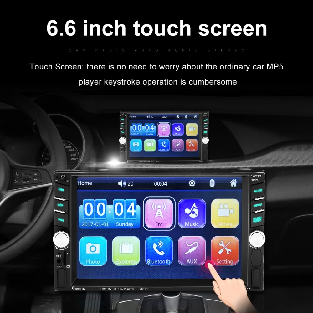2 din 6,6 ''lcd сенсорный экран 12V Авторадио Автомагнитола bluetooth Камера заднего вида Зеркало Ссылка с рамкой стенд