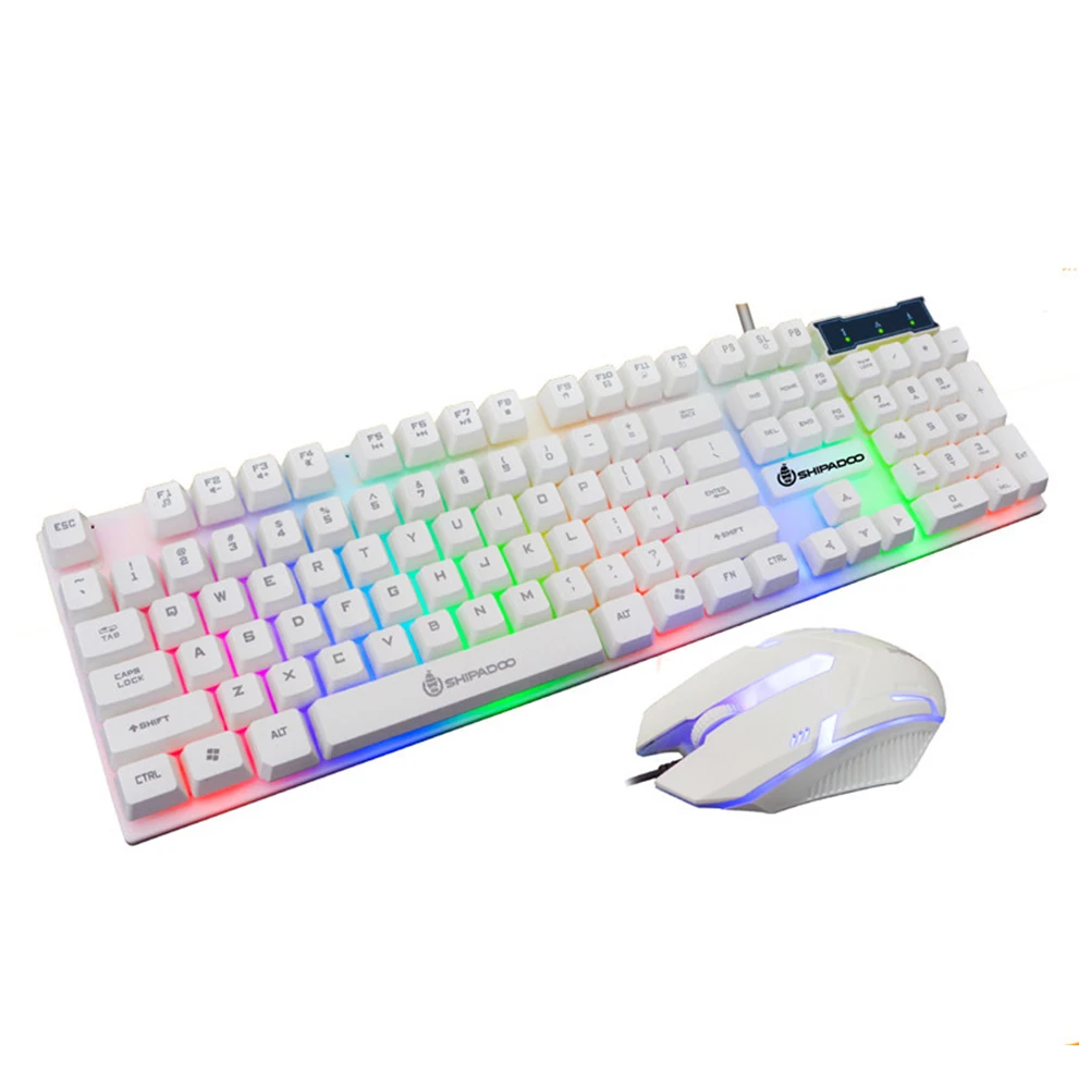 Клавиатура и мышь комплект Led ABS Подсветка USB светящаяся радуга цвет проводная