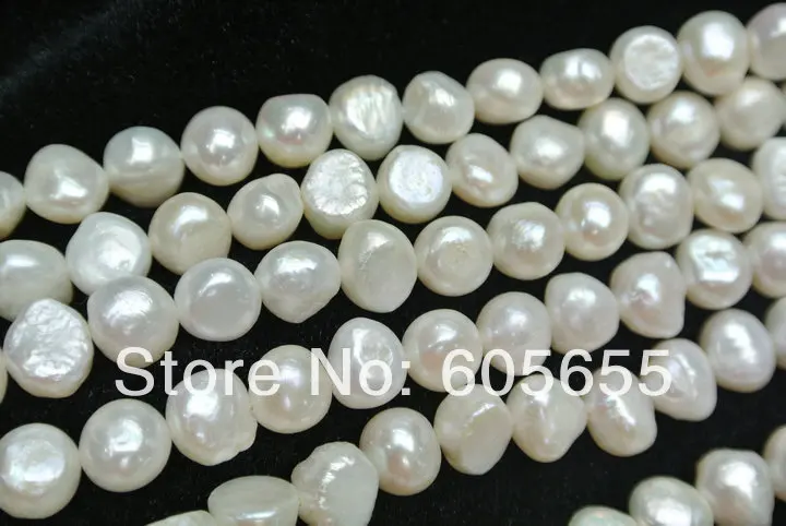 

9~10mm White Pearl Flat Round Baroque Loose Beads fit Fashion Jewelry Necklace Making 5 strands per lot Free Shipping