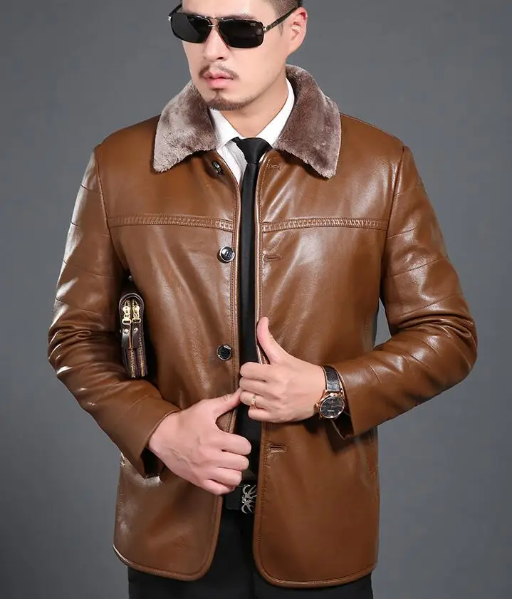 Горячая/зимняя мужская новая модная куртка из овечьей кожи пальто с мехом и досуг