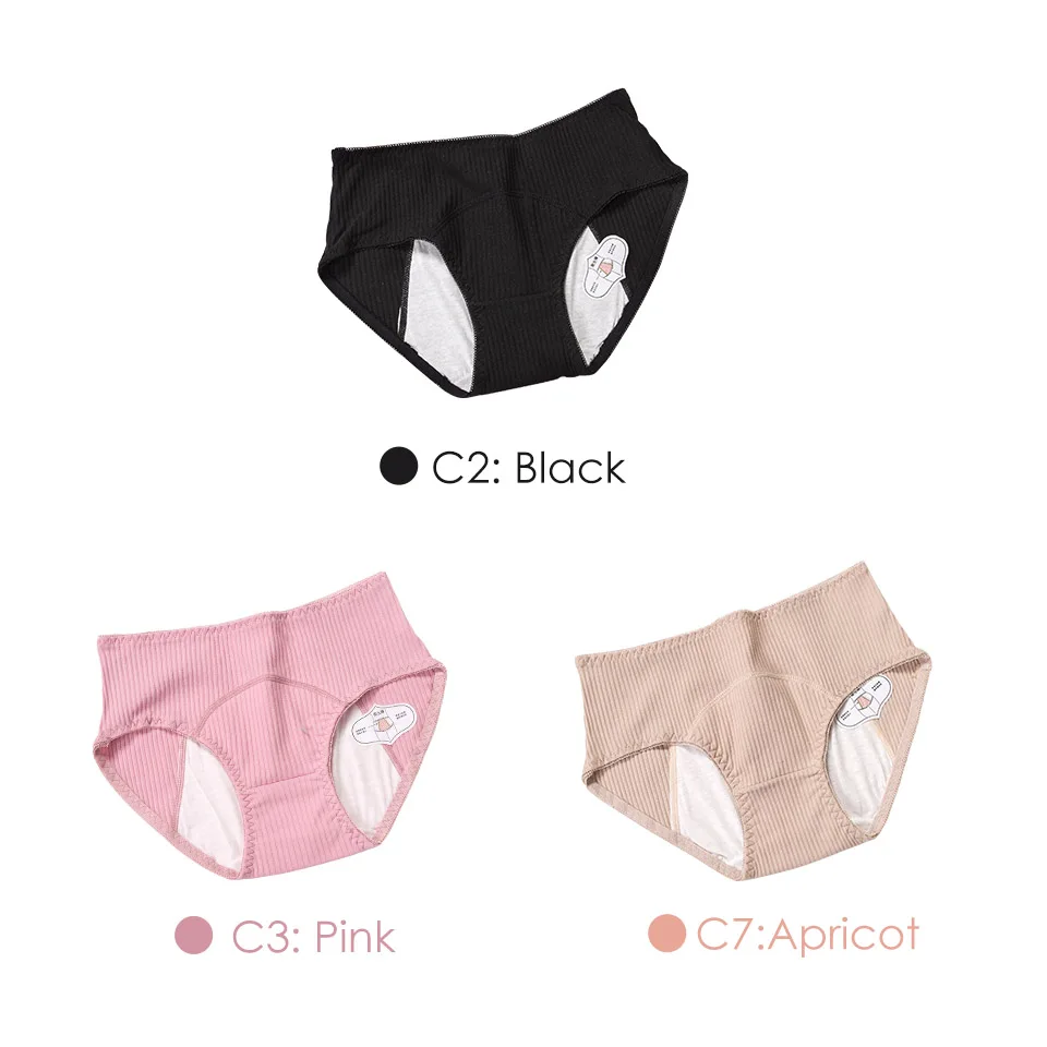 Black Pink Apricot Женские менструальные трусики, герметичные физиологические брюки, хлопковое дышащее нижнее белье, женские бесшовные трусы с высокой талией, 3 шт. ROSI - Цвет: Black Pink Apricot