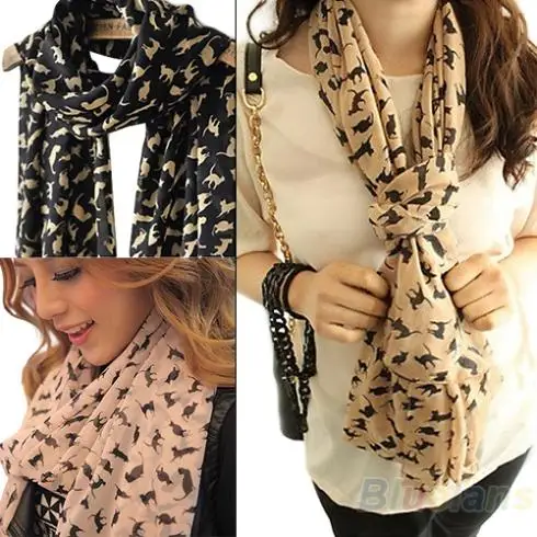 Модный женский шарф котенок 0JCH BD1C цветной из шифона|fashion scarf|scarf fashionscarf style |