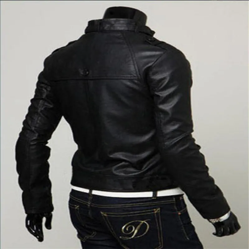 Korean version men's artificial leather pu jacket coats zipper stand collar Slim casual locomotive short paragraph | Мужская одежда