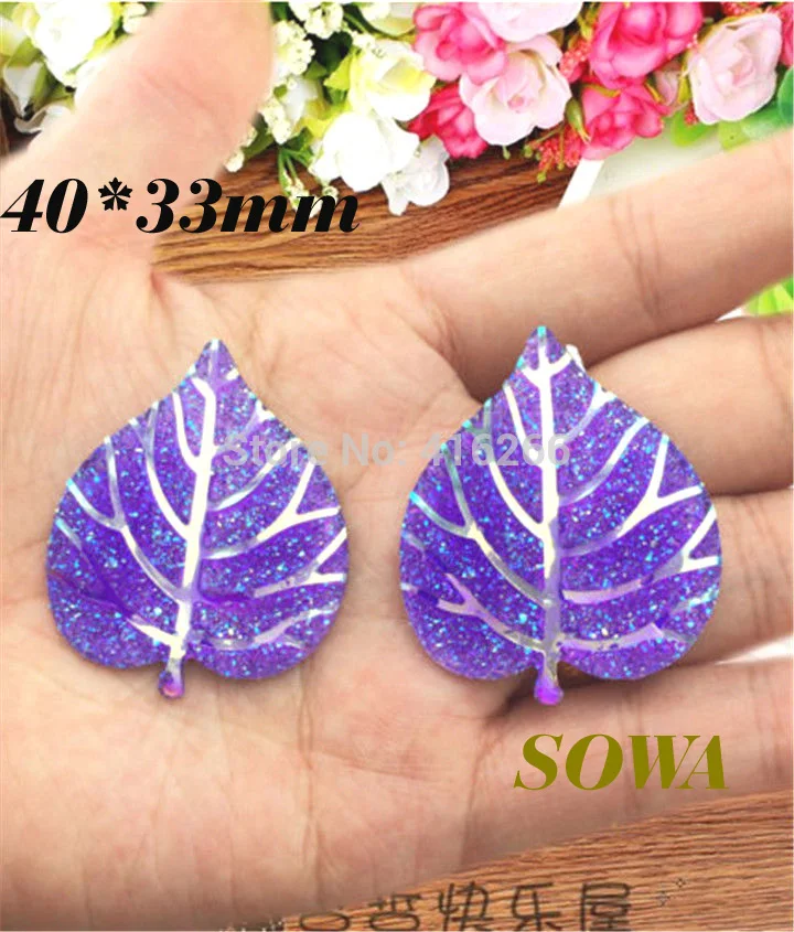 

New 40*33mm Durple AB 5pcs/lot Leaf Resin Flatback Scrapbooking for DIY phone/wedding/craft