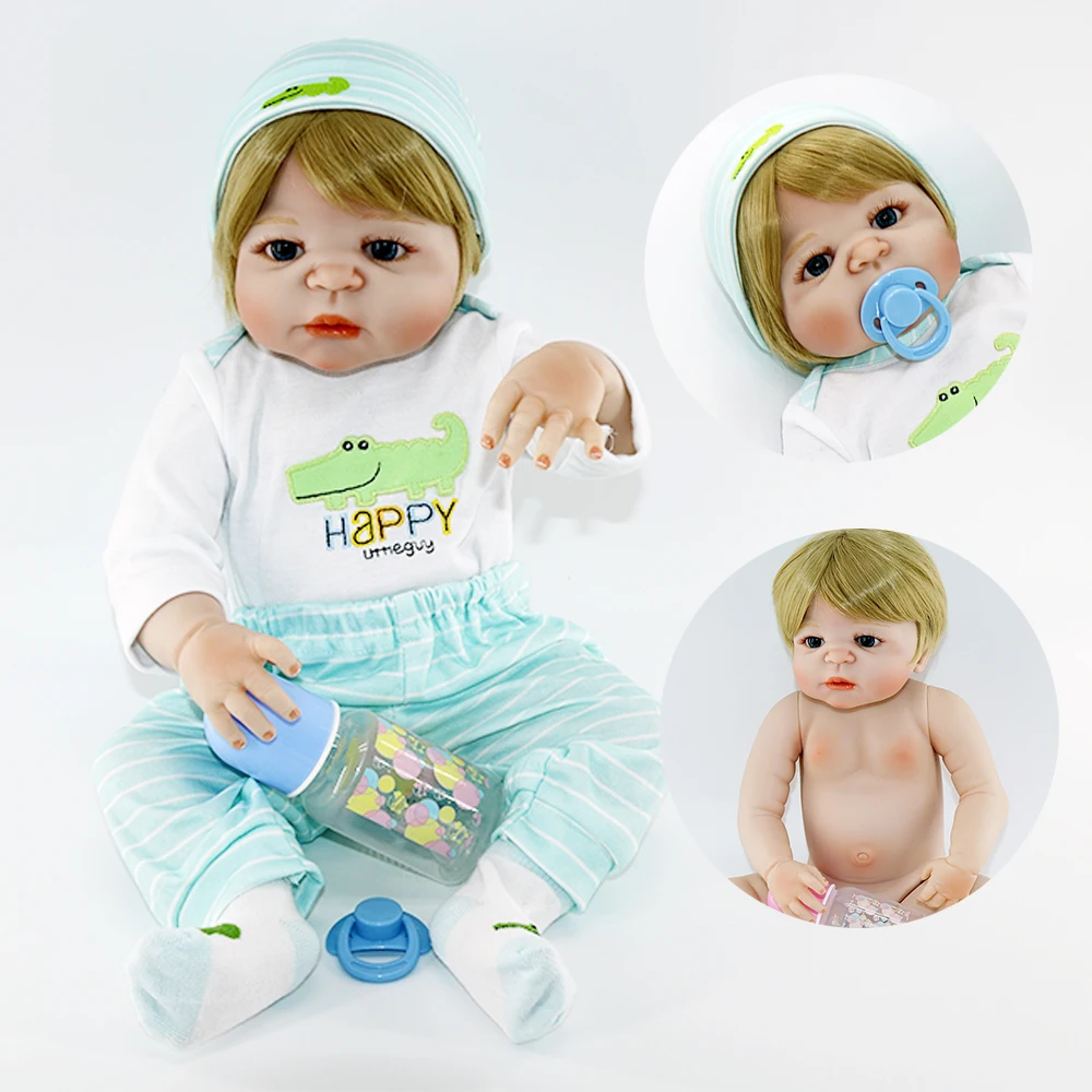 55 см Счастливая кукла &quotкрокодил&quot силиконовый Жесткий боди Reborn Baby boy + blue eyes modle