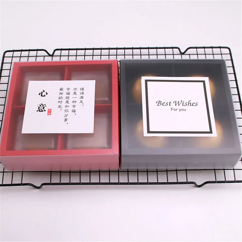 4 полости крафт Mooncake бумажная коробка с полупрозрачными крышками и вставками торт подарочная упаковка Свадьба День рождения принадлежности 10 наборов