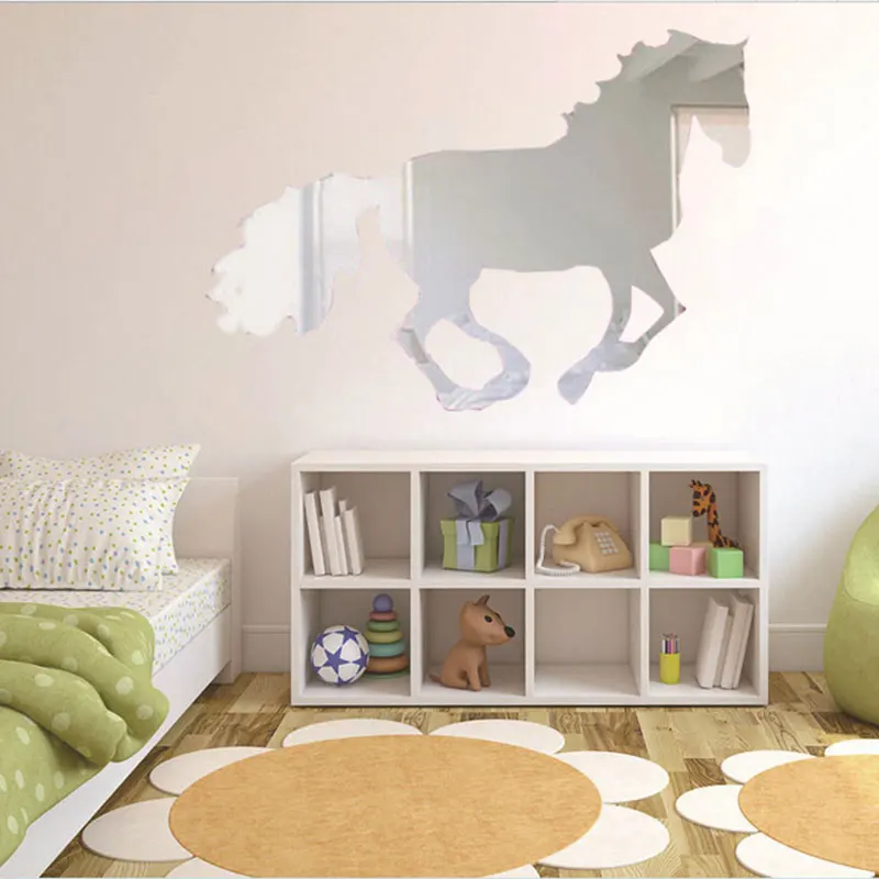 3D Скачущая Лошадь DIY зеркальные настенные часы настенные наклейки украшение дома комнаты