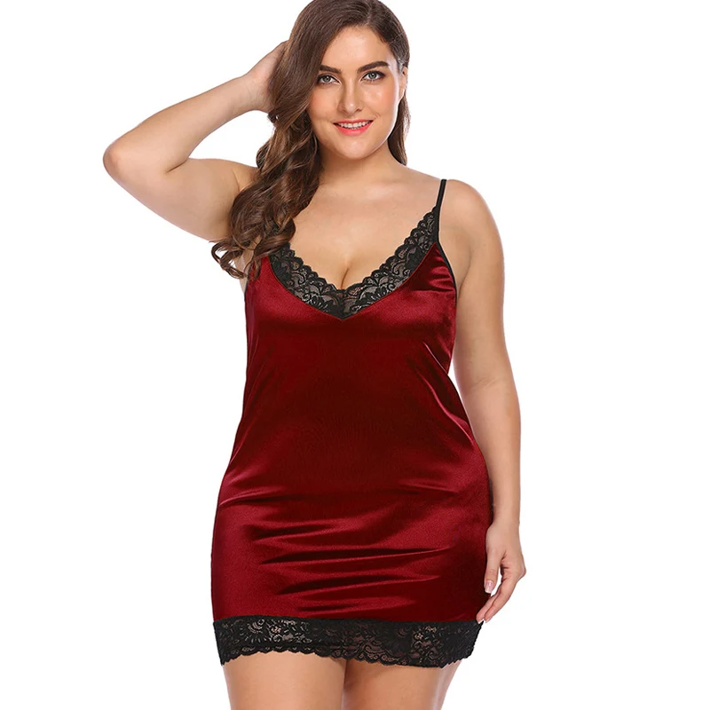 

S-3XL Women Sleep Dress Night Gown Lace Sundress Summer Evening Dress Innerwear Short Nightdress Large Size Sexy Mini Low Cut