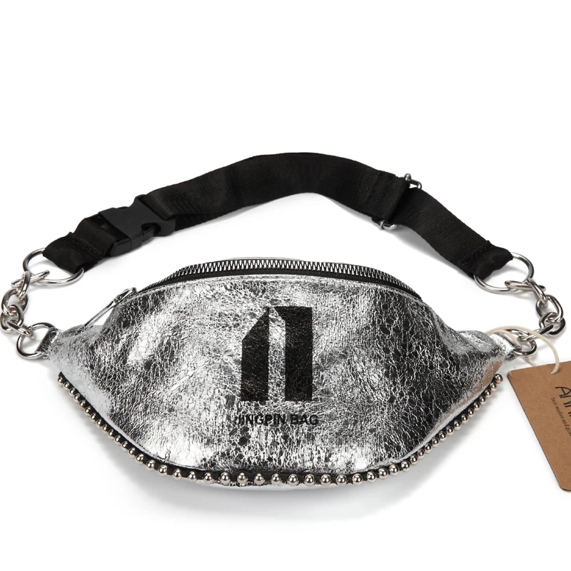 Annmouler Fashion Women Chest Bag Large Pu Leather Waist Belt Chain Fanny Pack 3 Colors Phone with Beads | Багаж и сумки