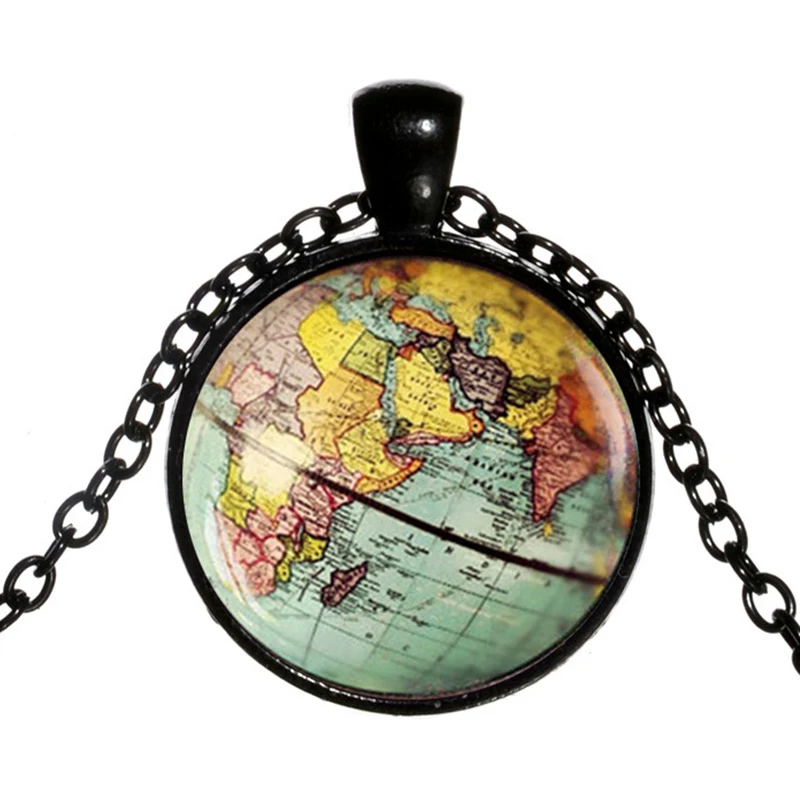 Vintage World Map Cabochon Tibetan Silver Plated Glass Chain Pendant Necklace | Украшения и аксессуары