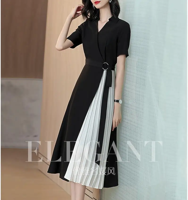 Платье во французском стиле с юбкой v образным вырезом|Женские платья| |