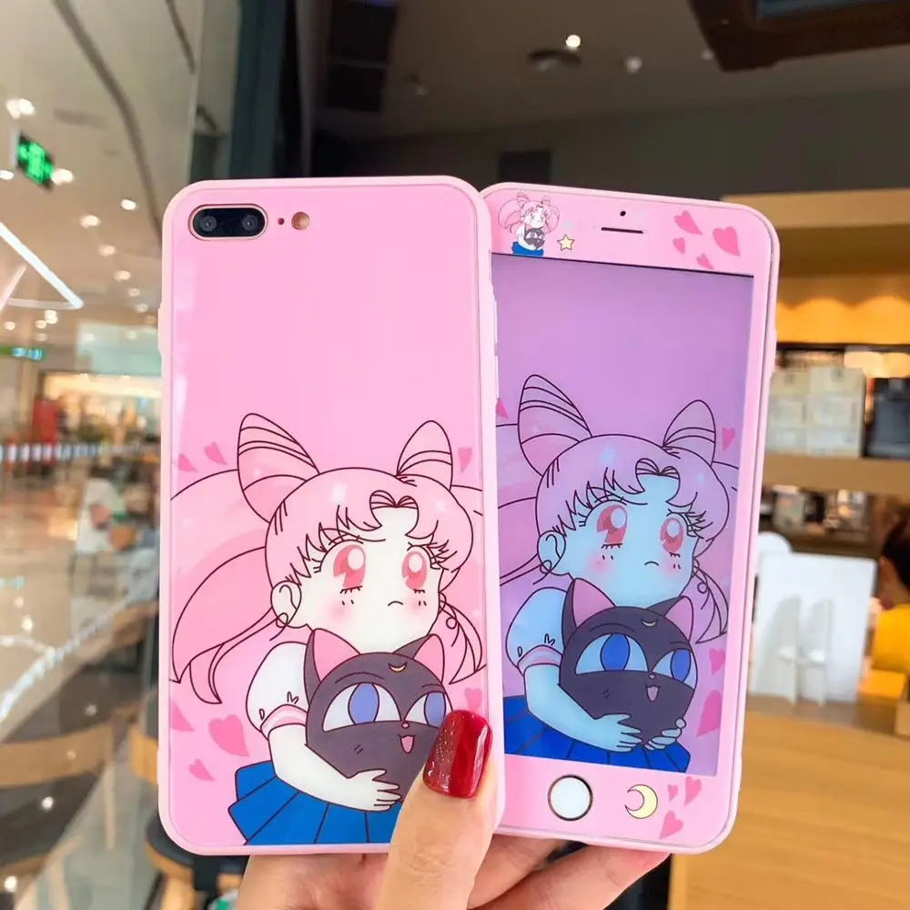 Мультфильм экранная Защитная пленка, чехол для телефона для iPhone 11 Pro Max 6 6s 7 8 Plus X XS XR XSMAX Сейлор Мун Crayon Shin-chan