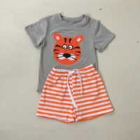 puresun football season tiger applique baby boys clothing set fashion embrodery tops striped shorts kids outfits