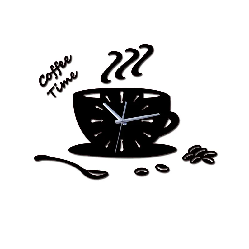 Fashion home decoration 3d acrylic mirror wall clocks modern living room still life clock quartz needle watch coffee cup | Дом и сад