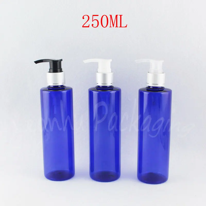 250ML Blue Flat Shoulder Plastic Bottle , 250CC Lotion / Shower Gel Sub-bottling , Empty Cosmetic Container ( 25 PC/Lot )