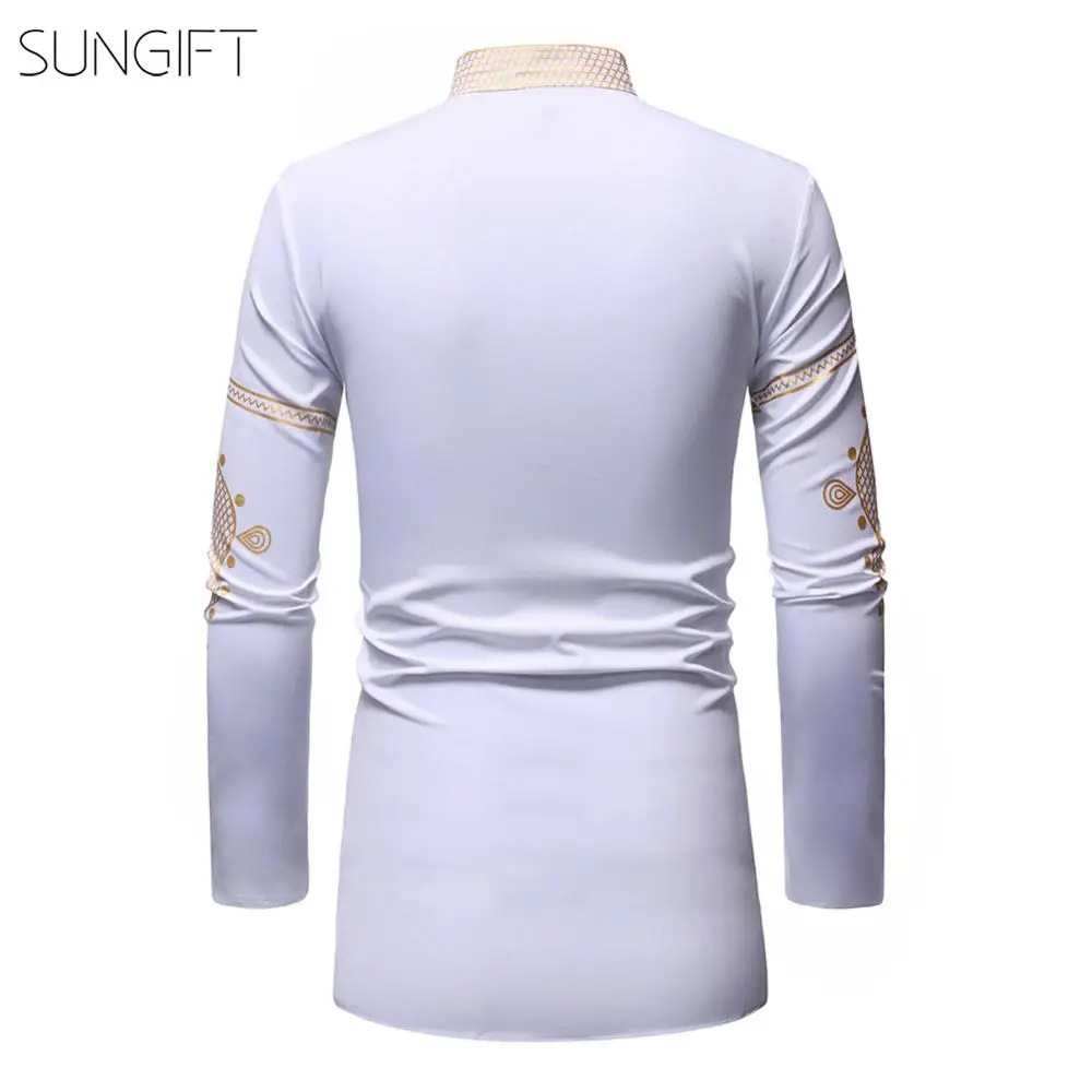 SUNGIFT африканская Дашики традиционный Мужской Топ с длинным рукавом стоячий воротник горячая штамповка Мужская рубашка в африканском стиле Новое поступление одежды