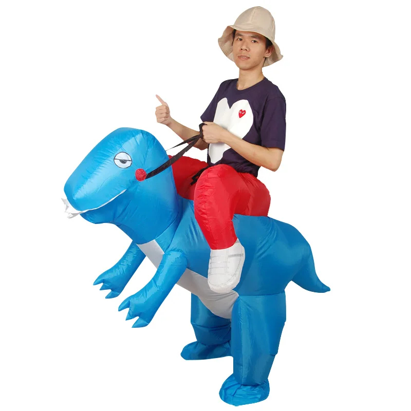 ride on blue dinosau Надувной динозавр T REX костюмы для взрослых Kid Для женщин Для мужчин Blowup T-Rex Dinosaur Хэллоуин надувной костюм талисман партии платье - Цвет: ride on blue dinosau