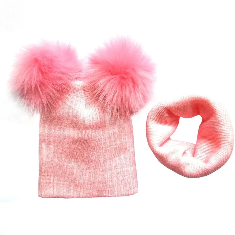 pink with balls Модная детская шапка с шариками и шарф для девочек, для мальчиков, осенне-зимняя детская шапка, набор из шапки и шарфа, детская вязаная шапка, новые детские шапочки, шапка, подходит для От 0 до 4 лет - Цвет: pink with balls