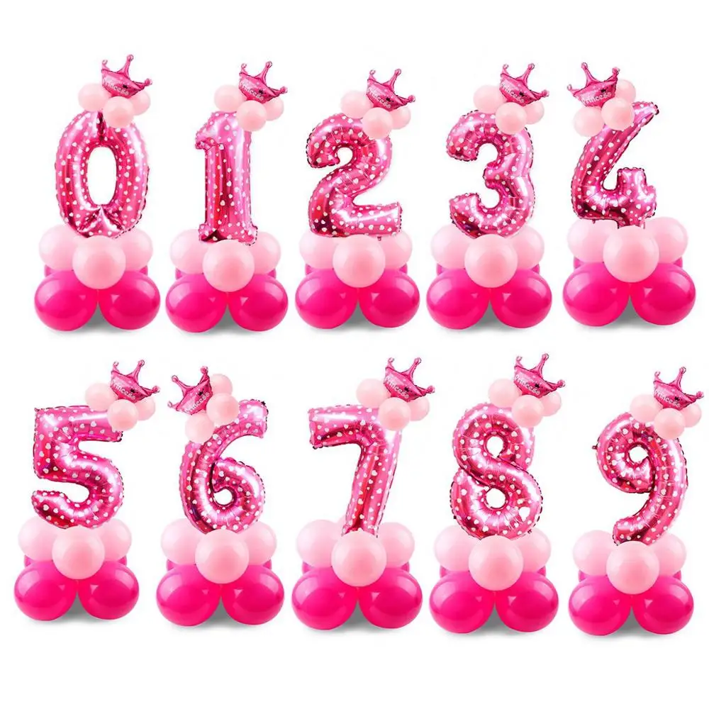 Pink set FENGRISE 32 дюймов золотой Количество шаров День Рождения шар Корона Фольга шар День Рождения Декор 1 2 3 4 5 6 7 8 9 лет вечерние поставки шары воздушные - Цвет: Pink set