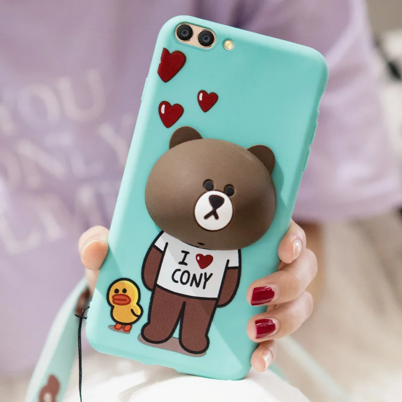 Cute 3D bear case for Huawei honor 9 10 soft silicone cover v10 v9 cartoon rabbit shell 9lite play+ strap |