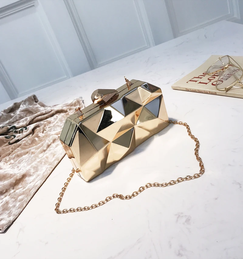Bling Геометрическая Для женщин Сумки мини вечерние черное вечернее кошелек серебра металла высокое качество шестиугольник клатчи золото клатч