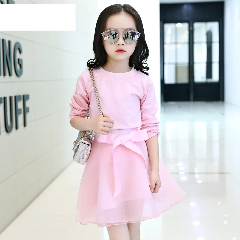 Очень красивый! 2018 новый весенний комплект Детский костюм из двух предметов юбка