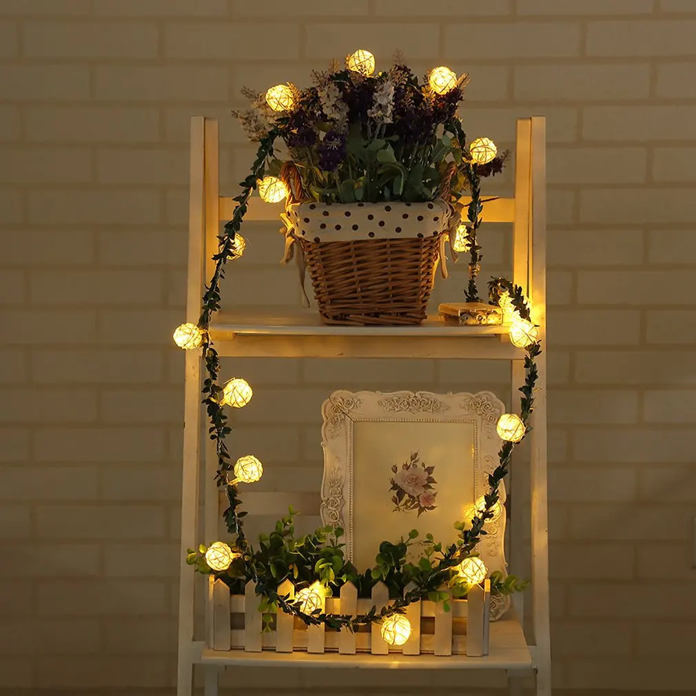 20 светодиодных ротанговых тайских шариковых батареек световая гирлянда на