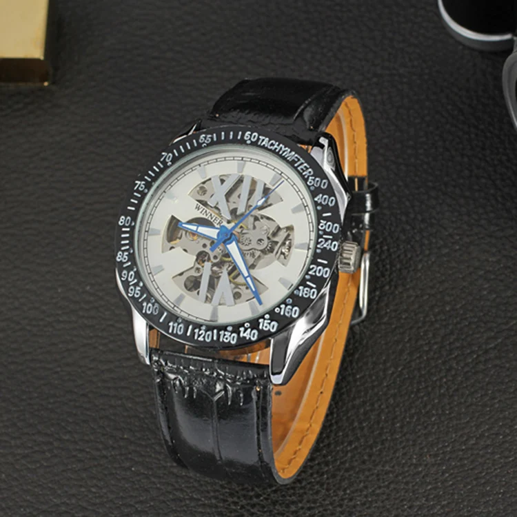 Механические Автоматические спортивные часы WINNER Tachymeter черные с гранями