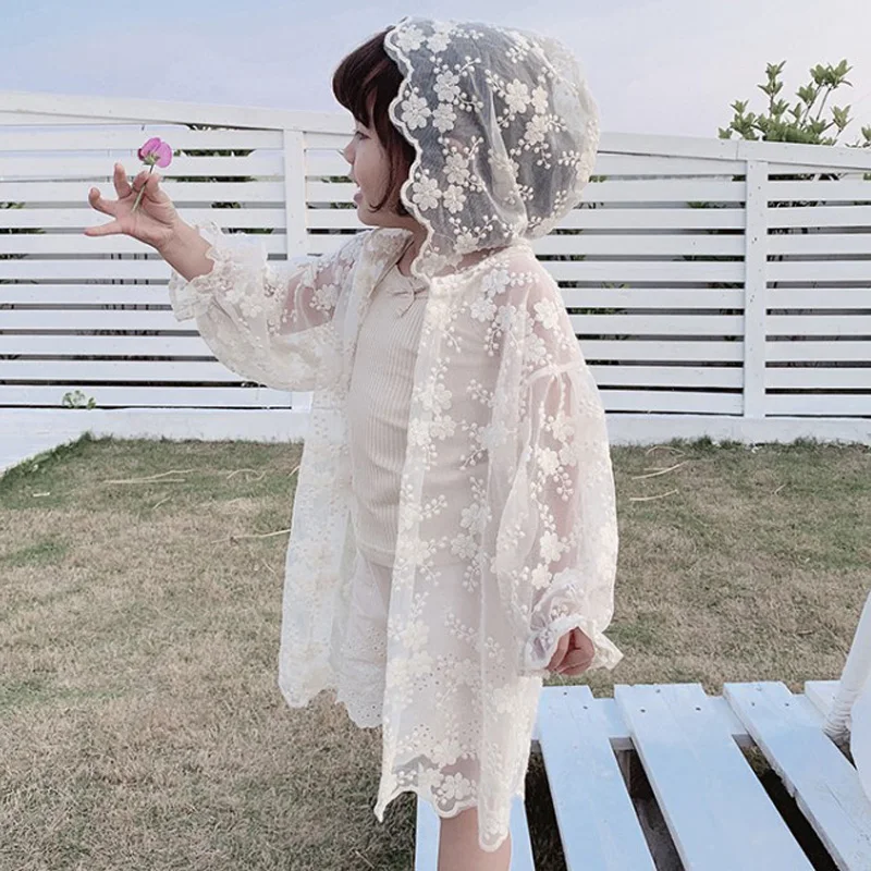 Princess Girls Lace Sunscreen Coats Children Hooded Baby Clothing Long Blouse Cardigan Outerwear Jacket RT525 | Детская одежда и