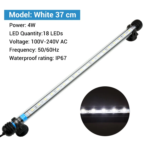 White 37cm NICREW 100 V-240 V Погружной светодиодный аквариумный светильник 5050 SMD светодиодный бар Водонепроницаемый светильник 18-48 см подводный аквариум Декор светодиодный светильник Инж - Цвет: White 37cm