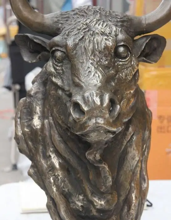 Старая китайская медная бронзовая резьба волов крупного рогатого скота Головы