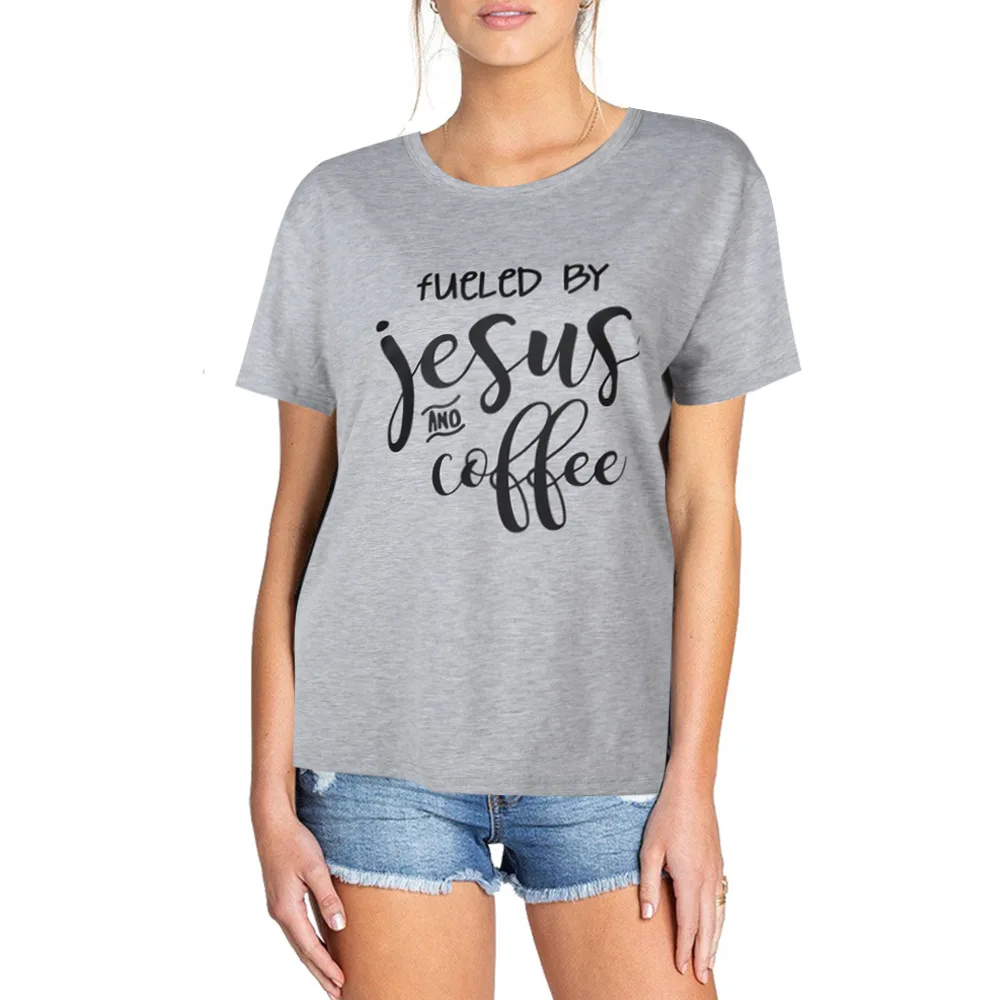 Женская футболка с коротким рукавом Fueled By Jesus And Coffee Повседневная круглым вырезом для девочек лето