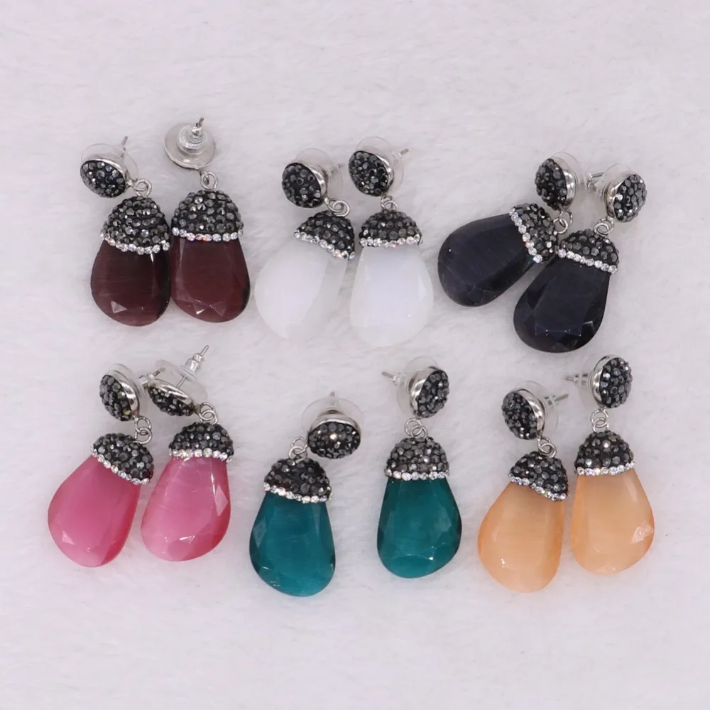 Натуральные серьги с опалом граненые камни Друза смешанные цвета druzy Висячие