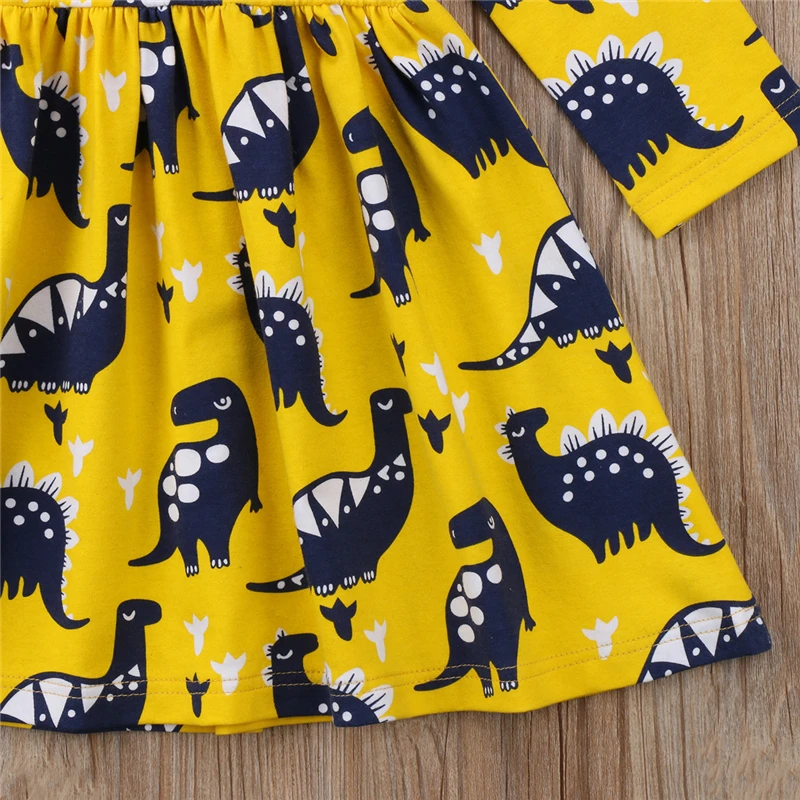 pudcoco 1-6Y Children Kid Baby Girl dress girls Cotton Long Sleeve Dinosaur print Party Pageant Dresses Clothes baby girl | Детская