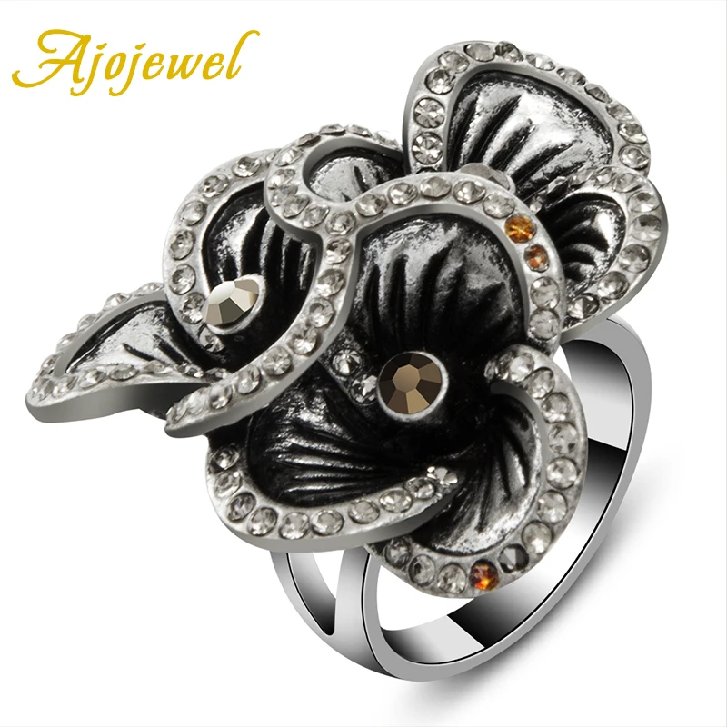 Женское Винтажное кольцо с тремя цветами|jewelry black|flower jewelrywomen vintage ring |