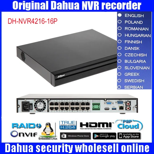 Оригинальный Dahua NVR 16CH 16PoE порты DH NVR4216 16P Поддержка до 5MP запись ONVIF сети видео
