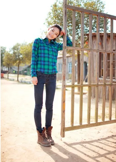 New Fashion Womens Tops Casual Blouse Turndown Collar Long Sleeve Plaids Print Pattern Flannel Shirt Free&ampDrop Shipping |