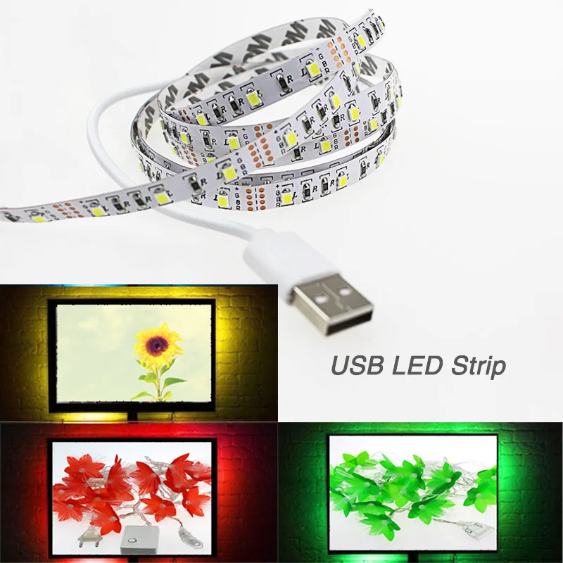 60 светодиодов/m Адаптер длиной 1 м/2 м/3 М/4 м/5 м Светодиодная лента USB светильник 5V 3528