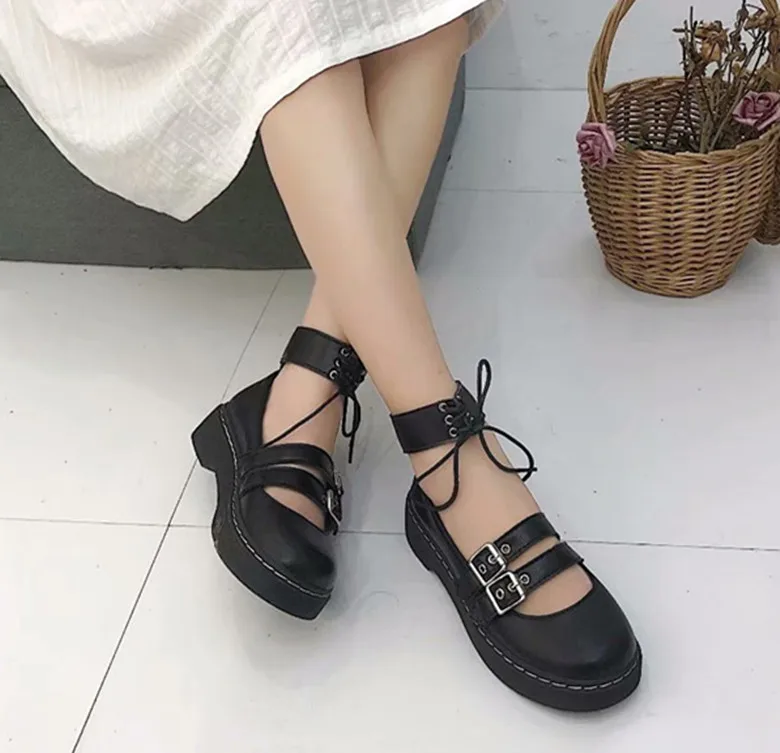 Japanese Student Lolita Shoes College Girl Shoes Uniform Shoes PU Leather Mary Jane Shoes
